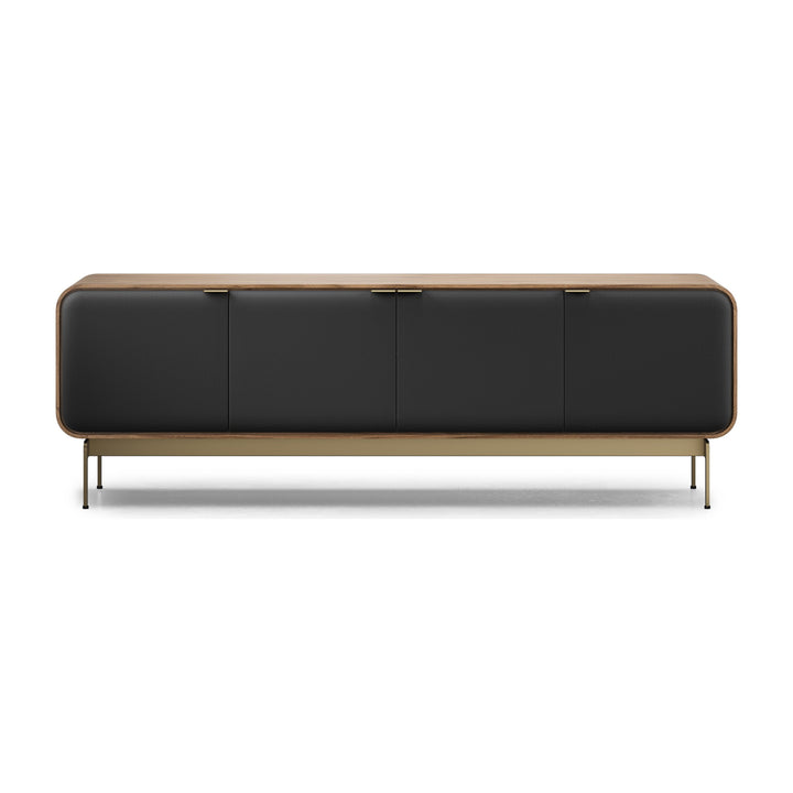 Plume 8079 Media Console in Natural Walnut with Bronze base, front view