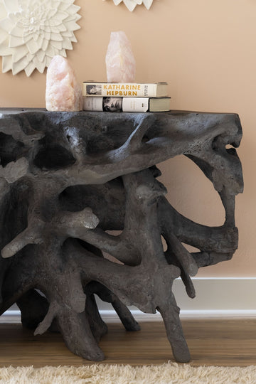 Beau Cast Root Console Table Charcoal Stone Consoles Phillips Collection