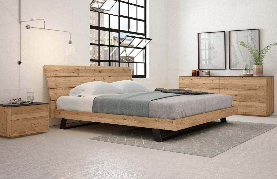 Bella Bed — lifestyle bedroom, rustic oak