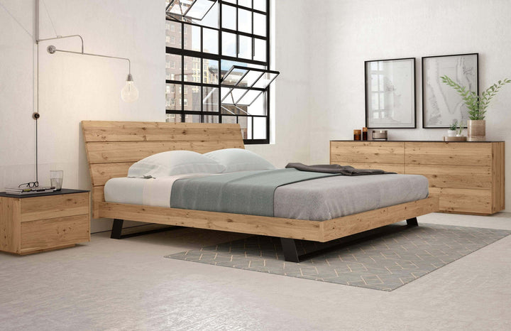 Bella Bed — lifestyle bedroom, rustic oak