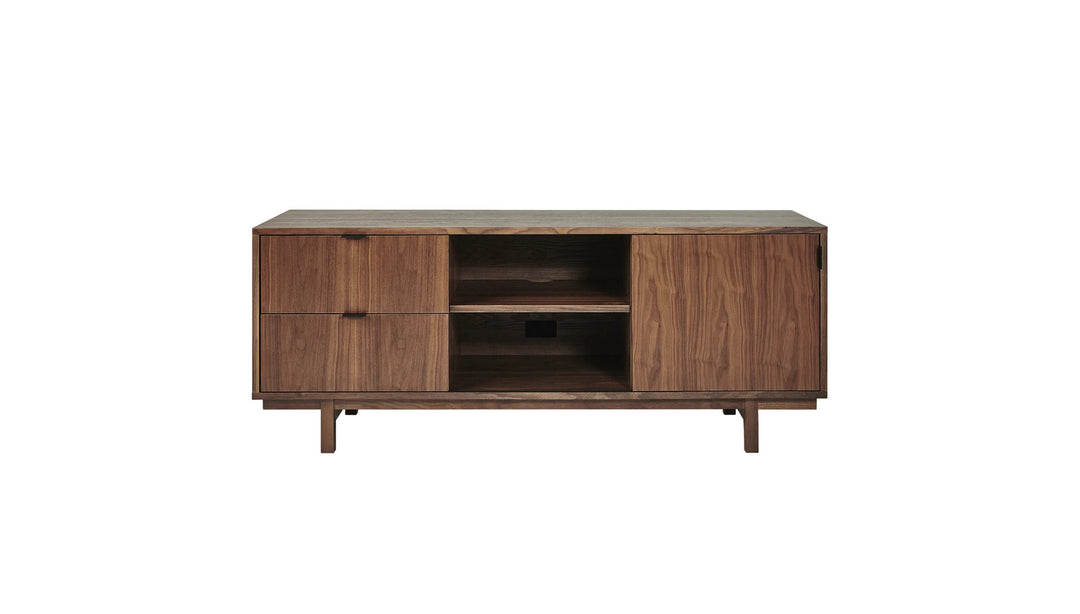 Belmont Media Stand in Natural Walnut on white background
