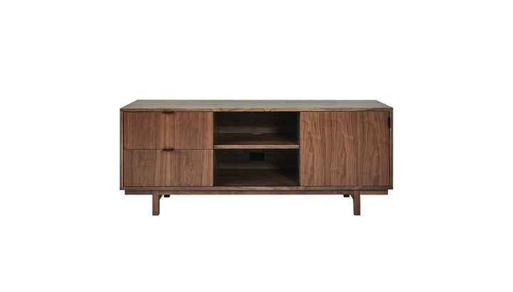 Belmont Media Stand in Natural Walnut on white background