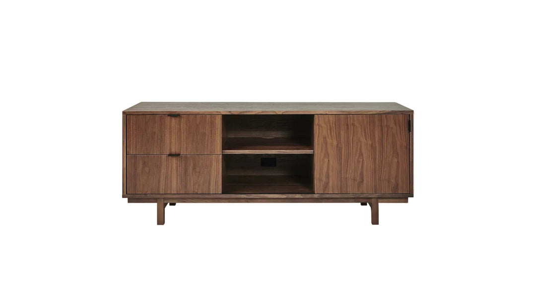 Belmont Media Stand in Natural Walnut on white background