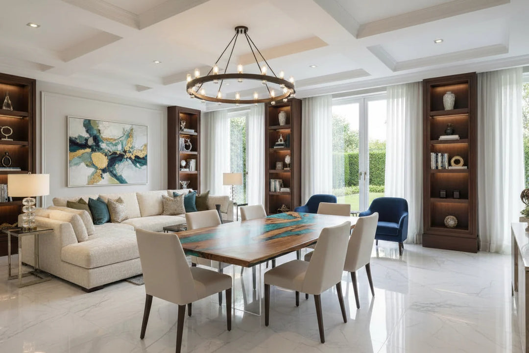 Olive Wood Turquoise River Dining Table by Thomas Dawn