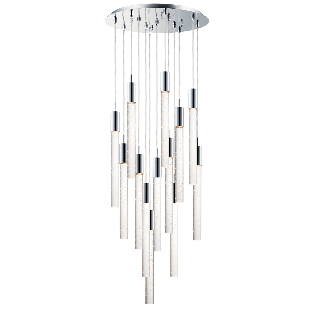 Big Fizz 13-Light LED Pendant by ET2 Lighting in Polished Chrome, front view