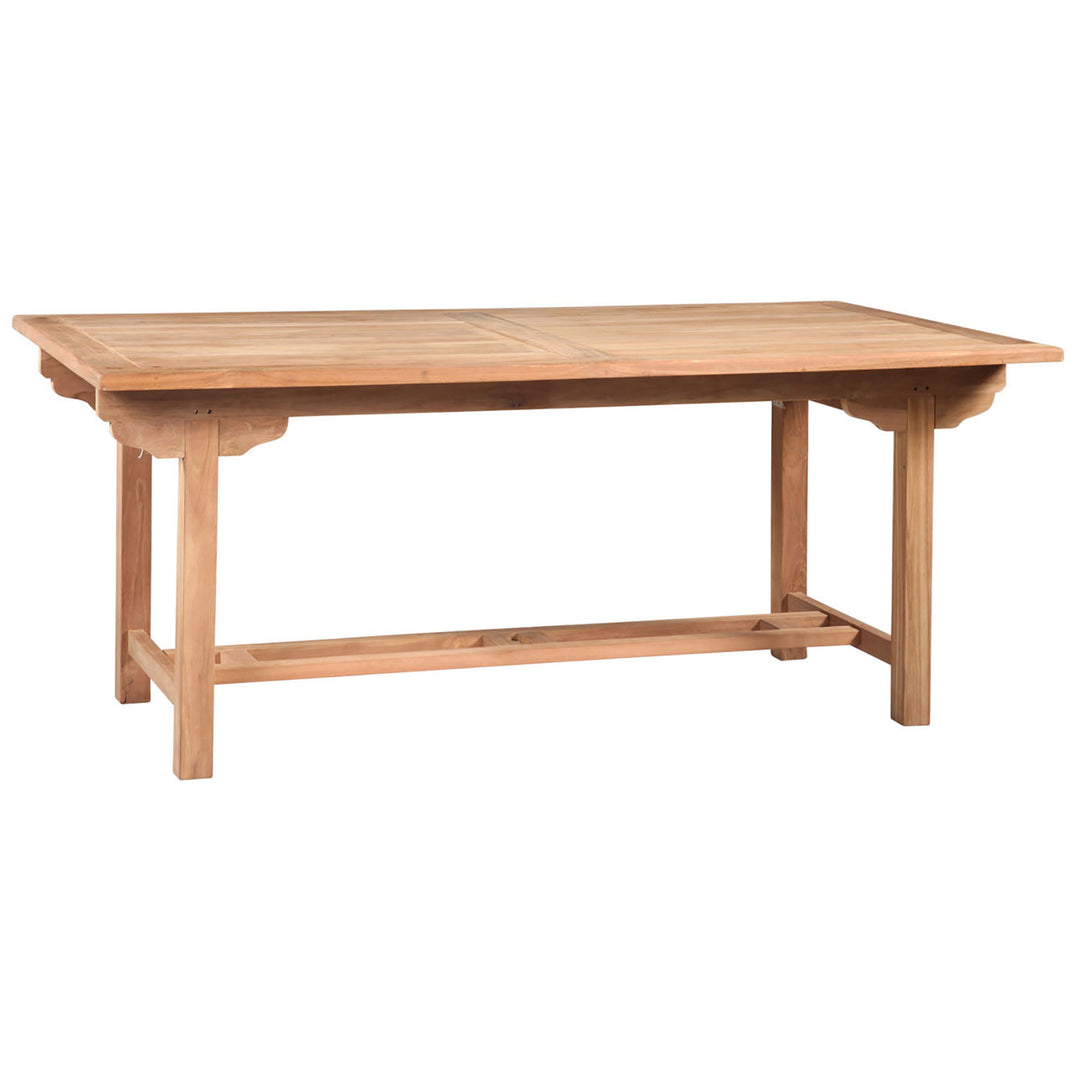 Arden Natural Teak Outdoor Dining Table, three-quarter studio view