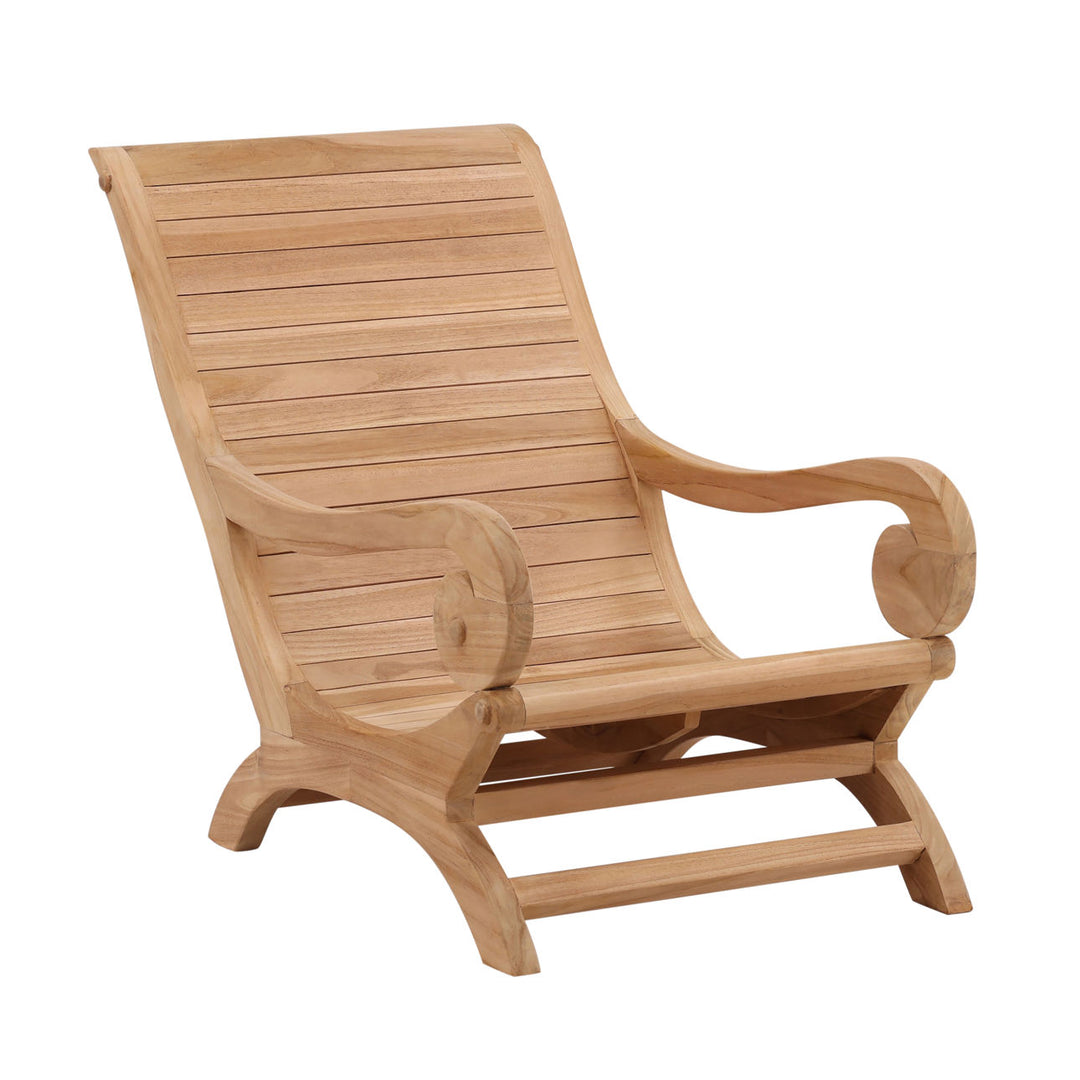 Tomren Teak Outdoor Lounge Chair, three-quarter studio view