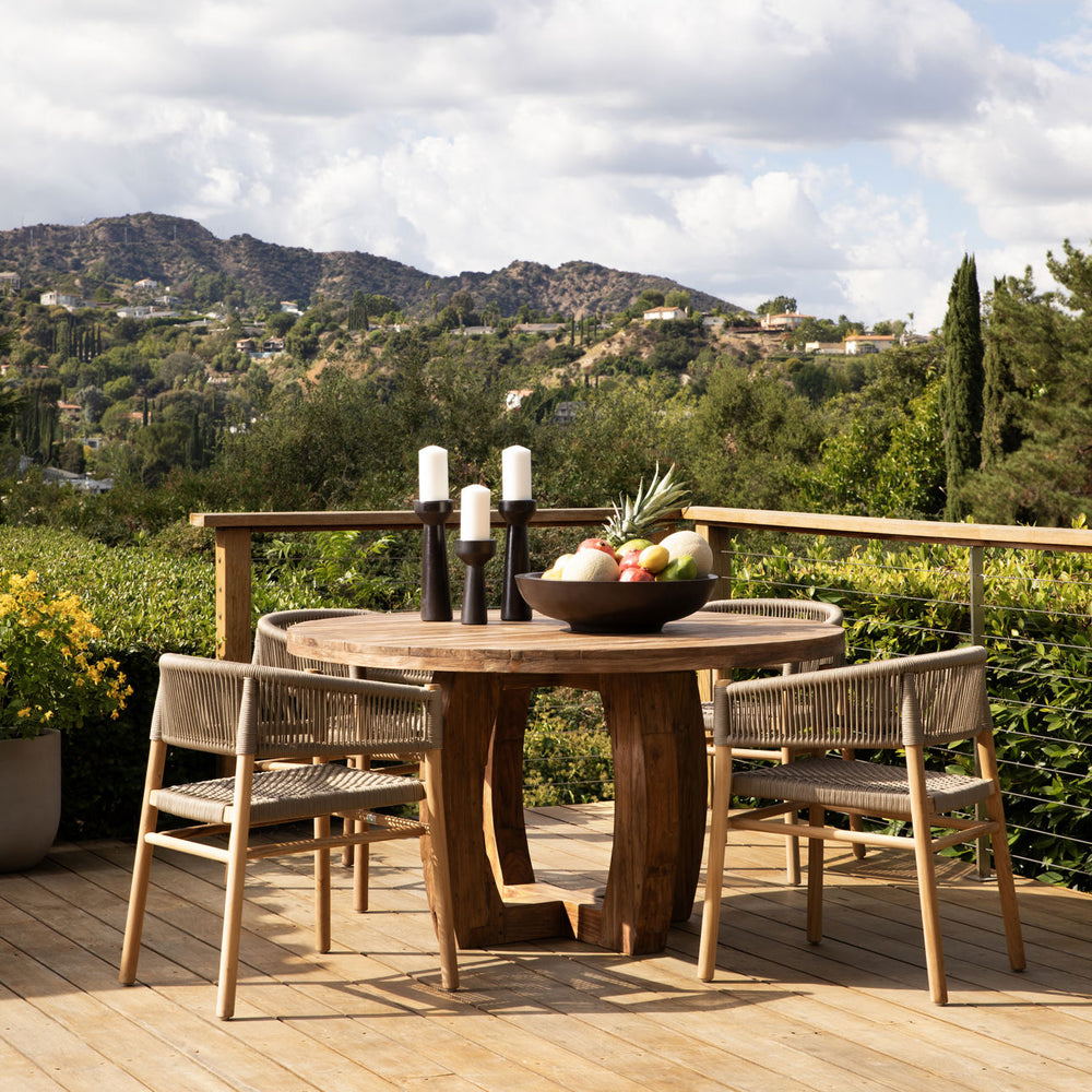 Bettine Taupe Rope and Teak Outdoor Dining Chair, lifestyle view