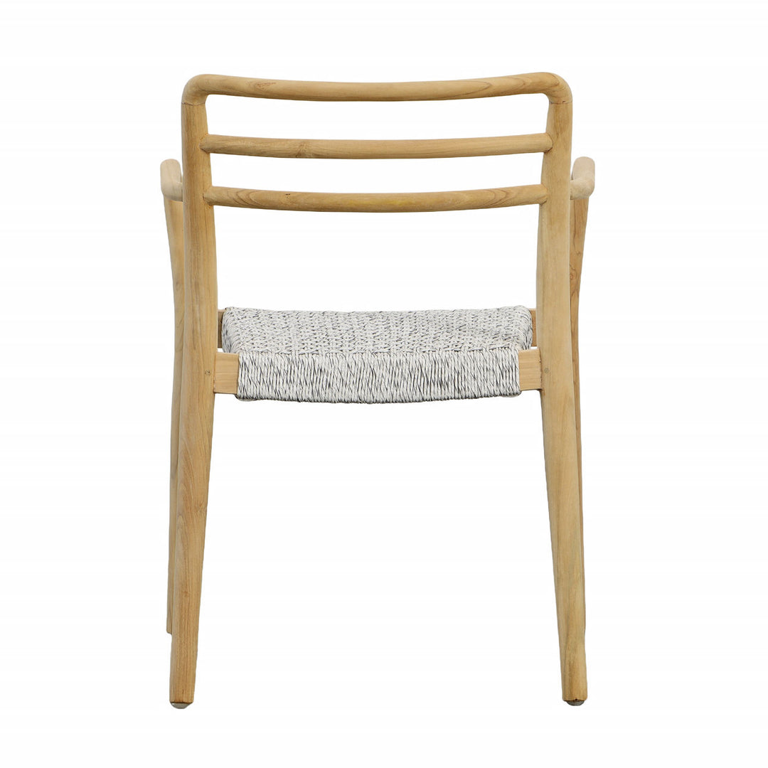 Della White Rope and Teak Outdoor Dining Chair, back view