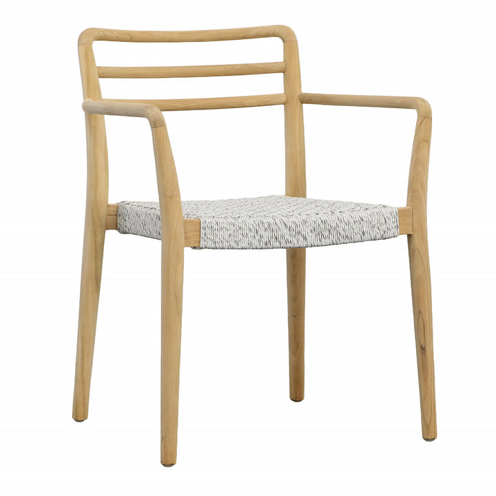 Della White Rope and Teak Outdoor Dining Chair, three-quarter studio view