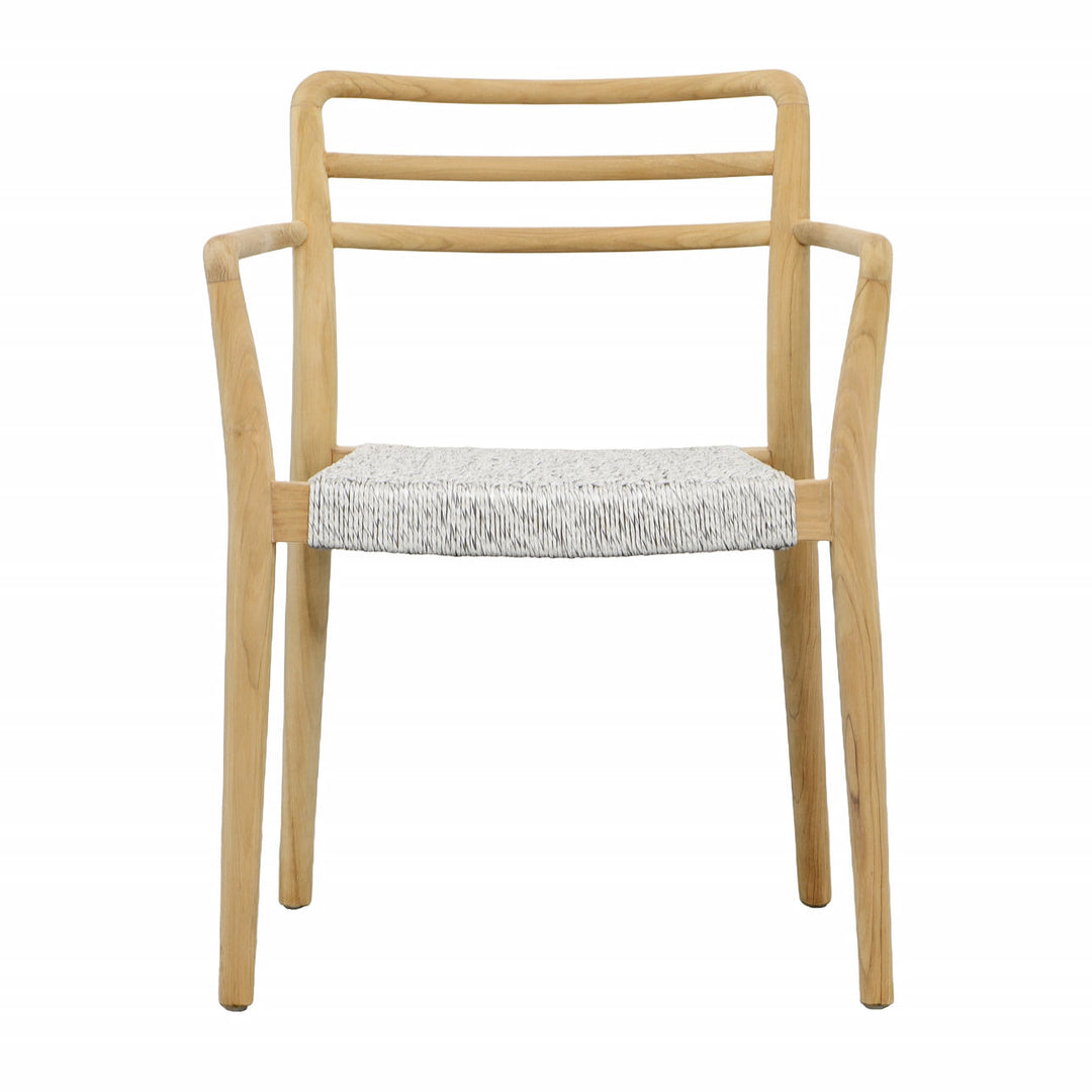 Della White Rope and Teak Outdoor Dining Chair, front view