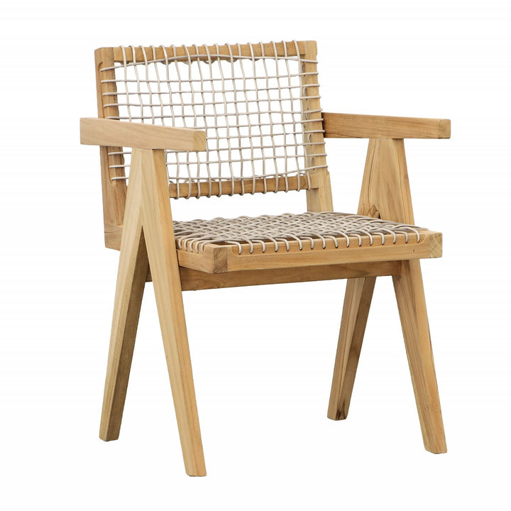 Ursa Rattan and Teak Outdoor Dining Chair, three-quarter studio view