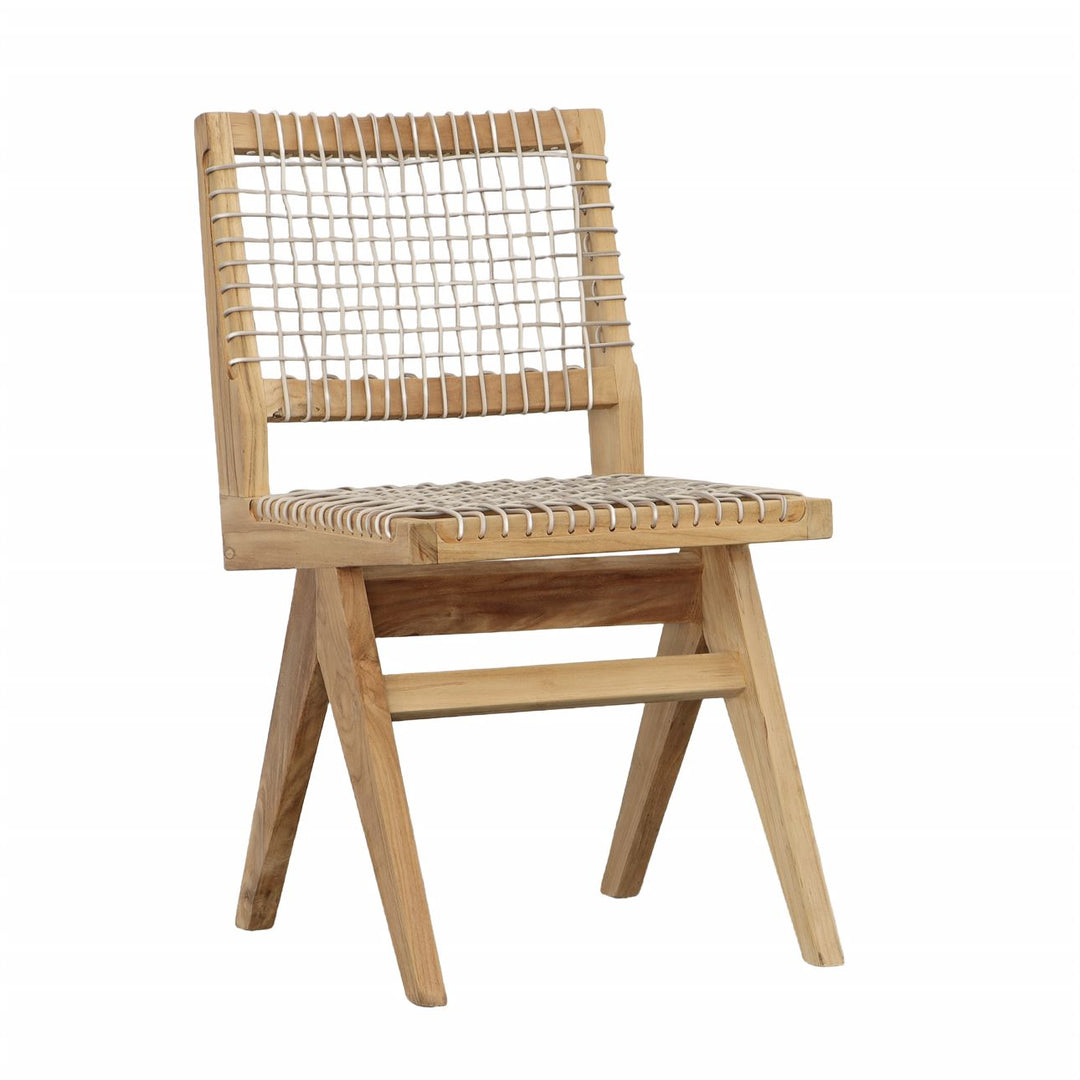 Margot Rattan and Teak Outdoor Dining Chair, three-quarter studio view