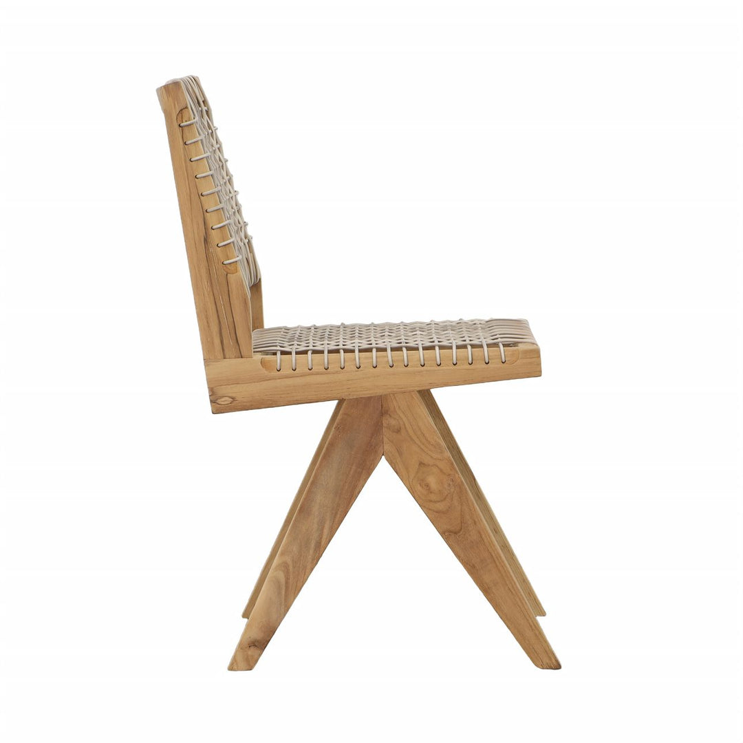 Margot Rattan and Teak Outdoor Dining Chair, profile view