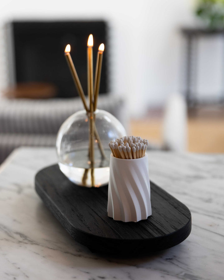 Black Burnt Wood Tray with vase