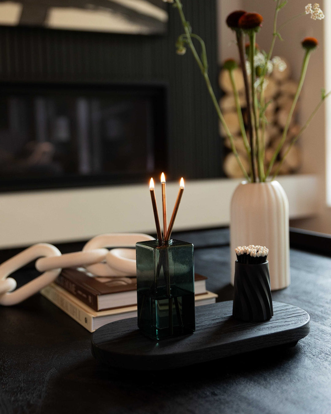 Black Burnt Wood Tray coffee table