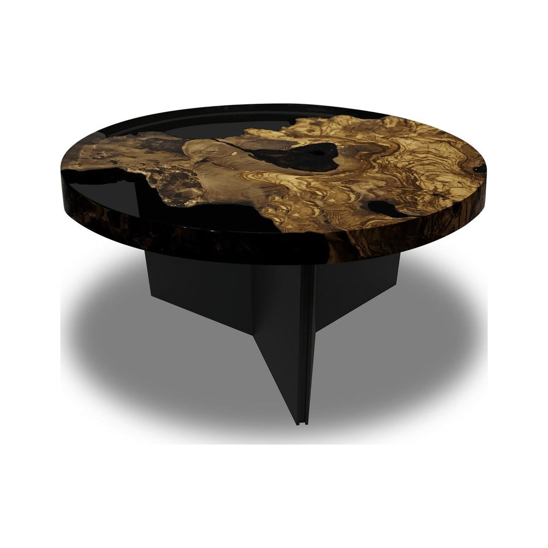 Black Medea Olive Wood Round Coffee Table Arditi Collection