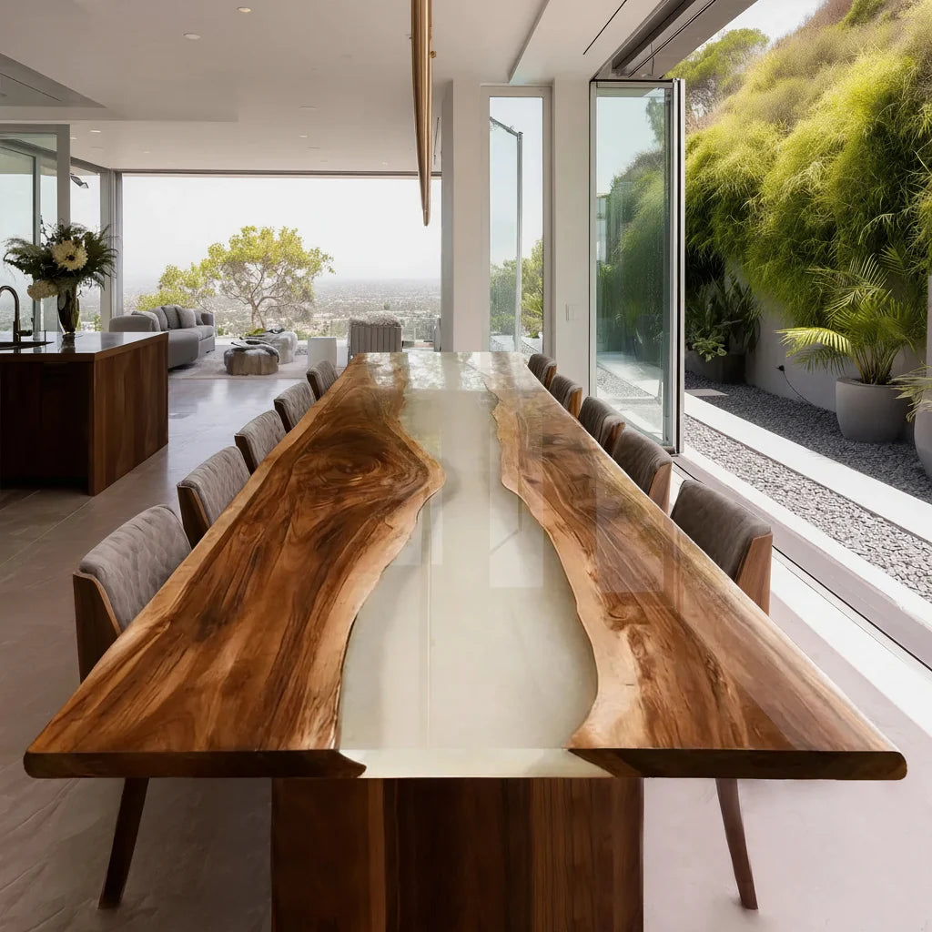 Walnut Cream Epoxy Live Edge Dining Table by Thomas Dawn