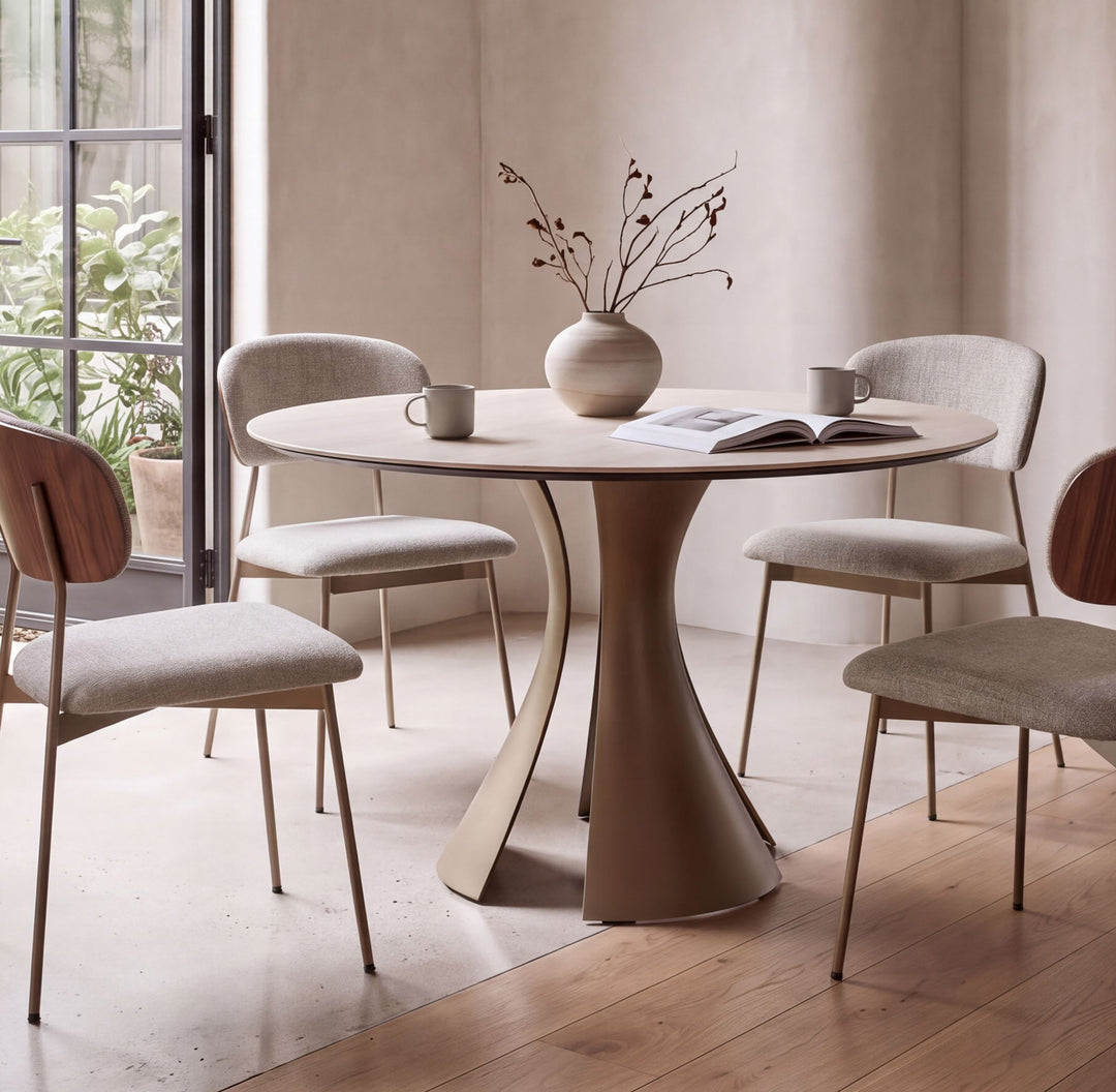 Bloom 7722 60" Round Dining Table in Sand Travertine / Bronze lifestyle