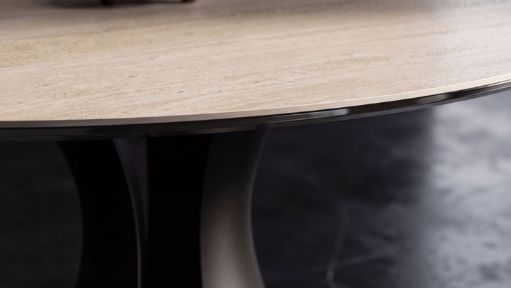 Bloom 7722 60" Round Dining Table Sand Travertine sintered-stone top detail