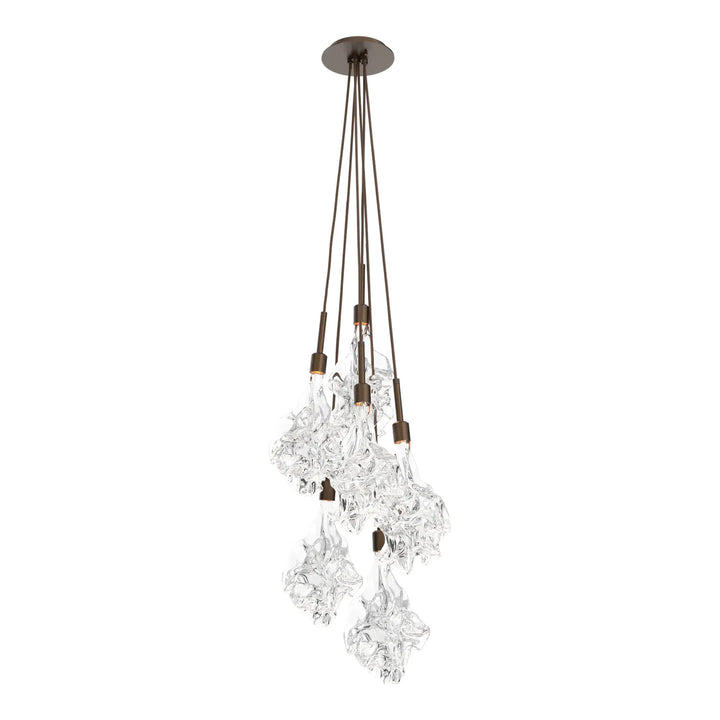 Blossom Cluster Pendant by Hammerton Studio in Flat Bronze with Clear Blossom glass (6 Lights)