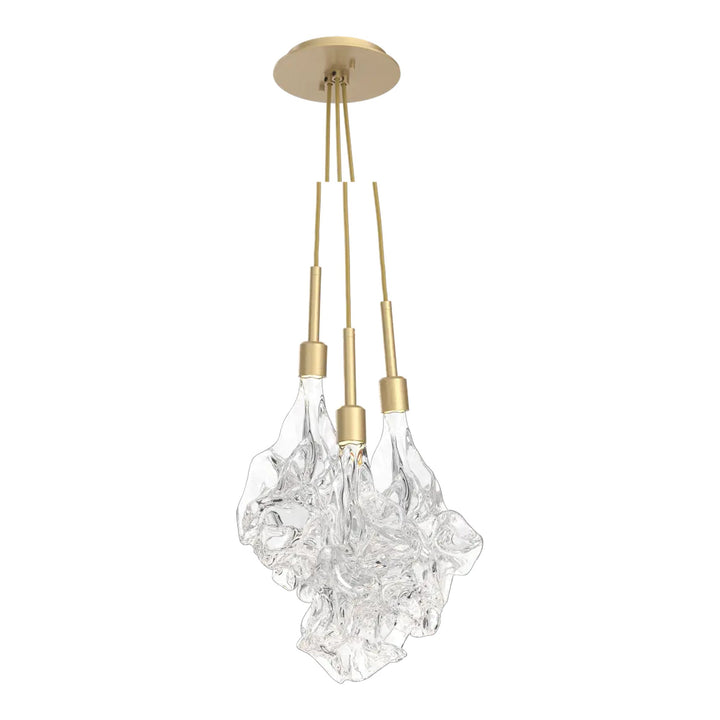 Blossom Cluster Pendant by Hammerton Studio in Gilded Brass with Clear Blossom glass (3 Lights)