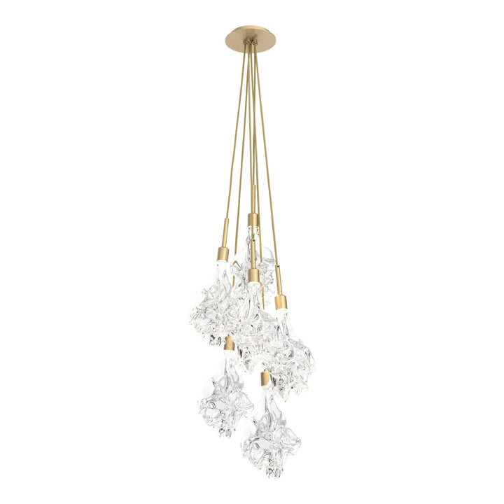 Blossom Cluster Pendant by Hammerton Studio in Gilded Brass with Clear Blossom glass (6 Lights)