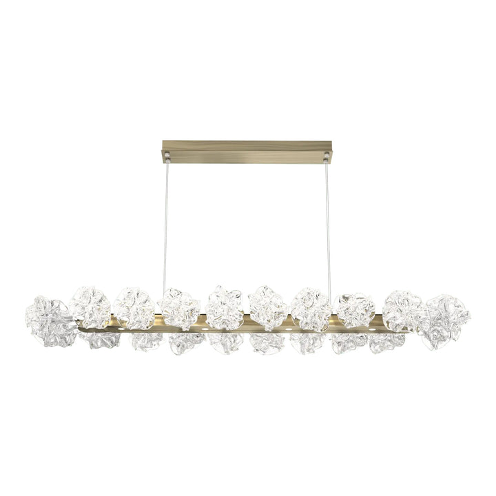Blossom Linear Chandelier by Hammerton Studio in Heritage Brass with Clear Blossom glass (Large)