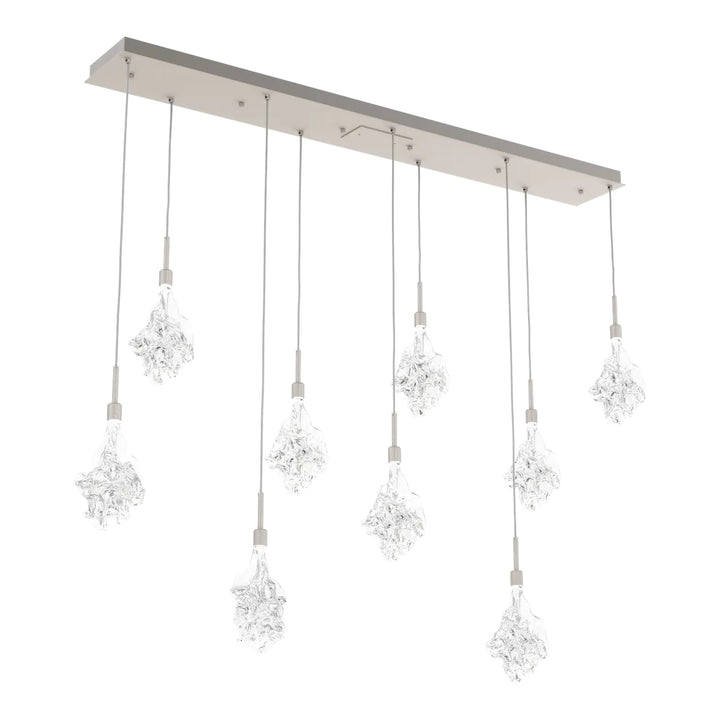Blossom Linear Pendant Chandelier by Hammerton Studio in Beige Silver with Clear Blossom glass (9 Lights)