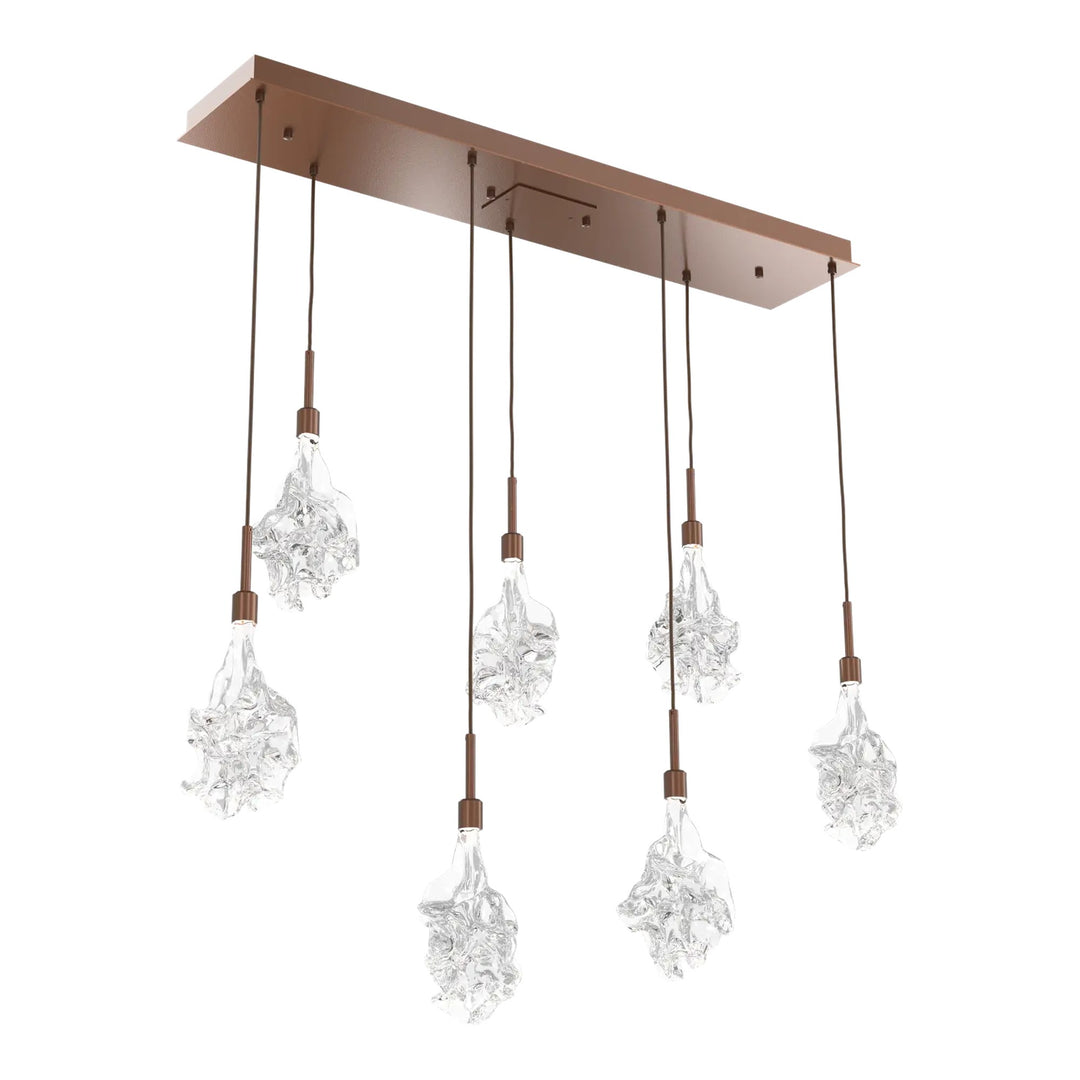 Blossom Linear Pendant Chandelier by Hammerton Studio in Burnished Bronze with Clear Blossom glass (7 Lights)