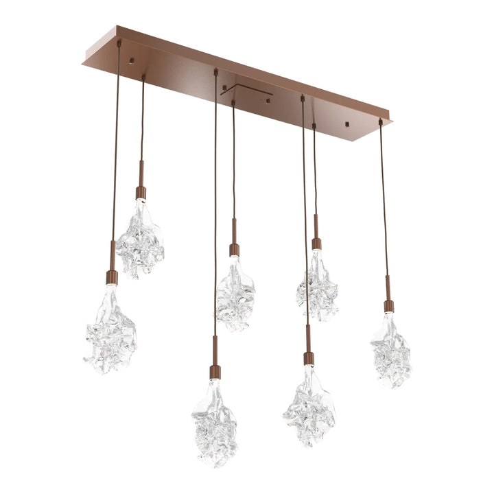 Blossom Linear Pendant Chandelier by Hammerton Studio in Burnished Bronze with Clear Blossom glass (7 Lights)