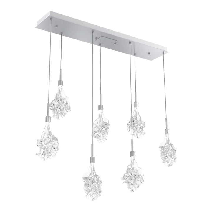 Blossom Linear Pendant Chandelier by Hammerton Studio in Classic Silver with Clear Blossom glass (7 Lights)