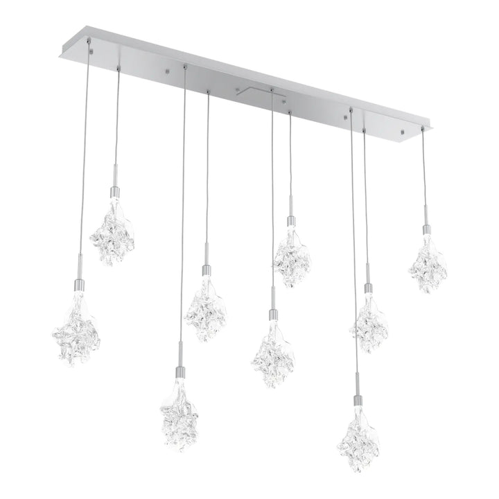 Blossom Linear Pendant Chandelier by Hammerton Studio in Classic Silver with Clear Blossom glass (9 Lights)