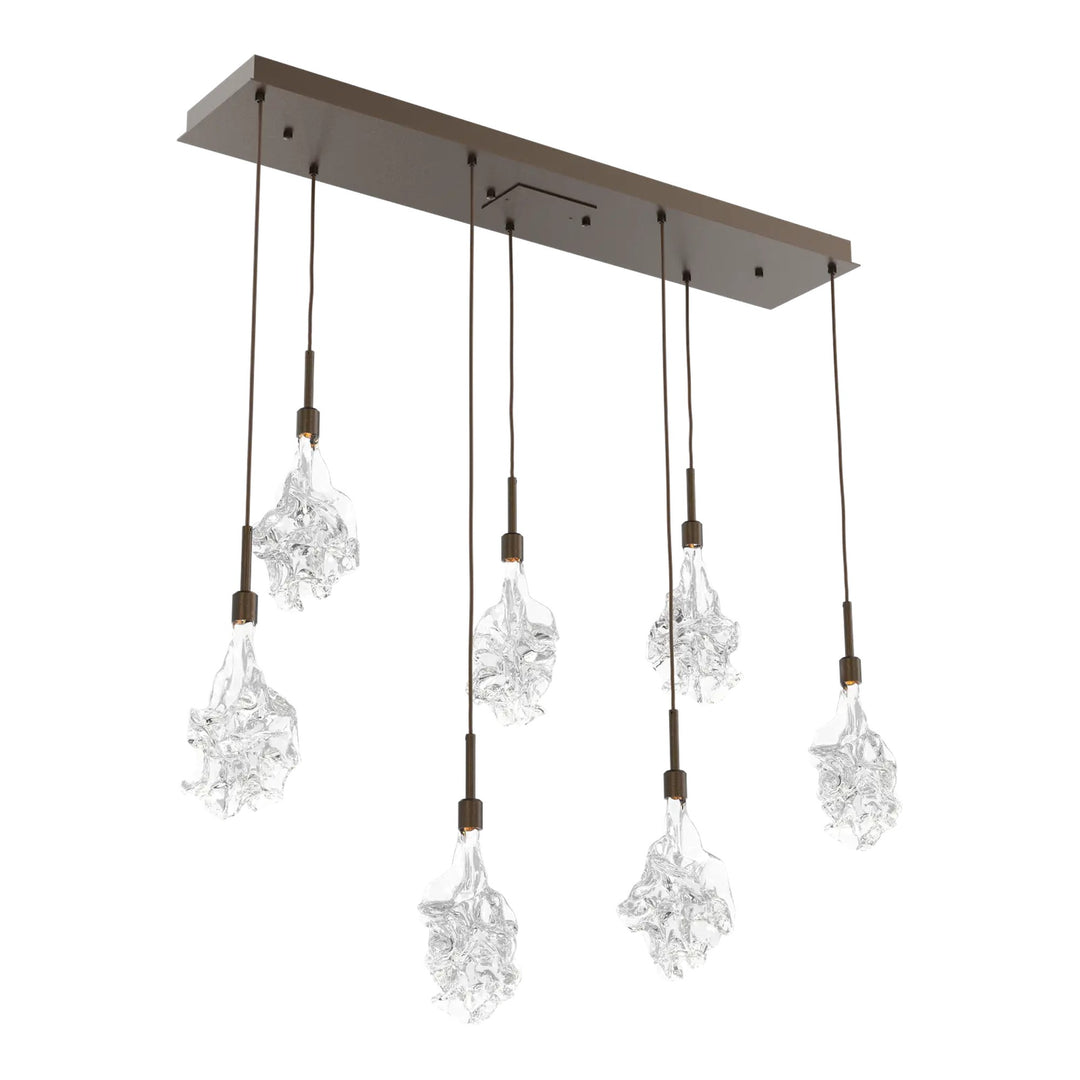 Blossom Linear Pendant Chandelier by Hammerton Studio in Flat Bronze with Clear Blossom glass (7 Lights)