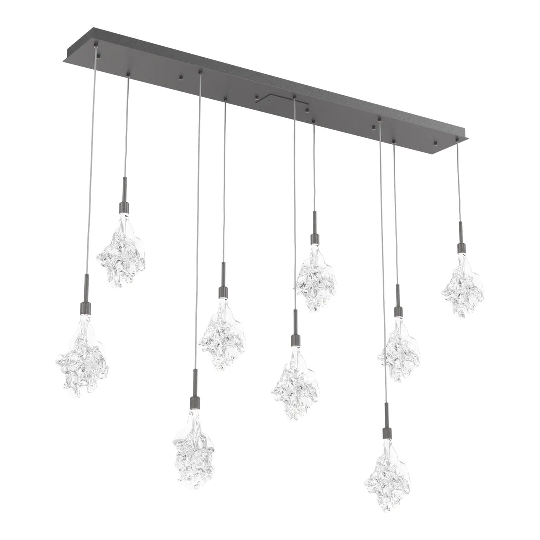 Blossom Linear Pendant Chandelier by Hammerton Studio in Graphite with Clear Blossom glass (9 Lights)