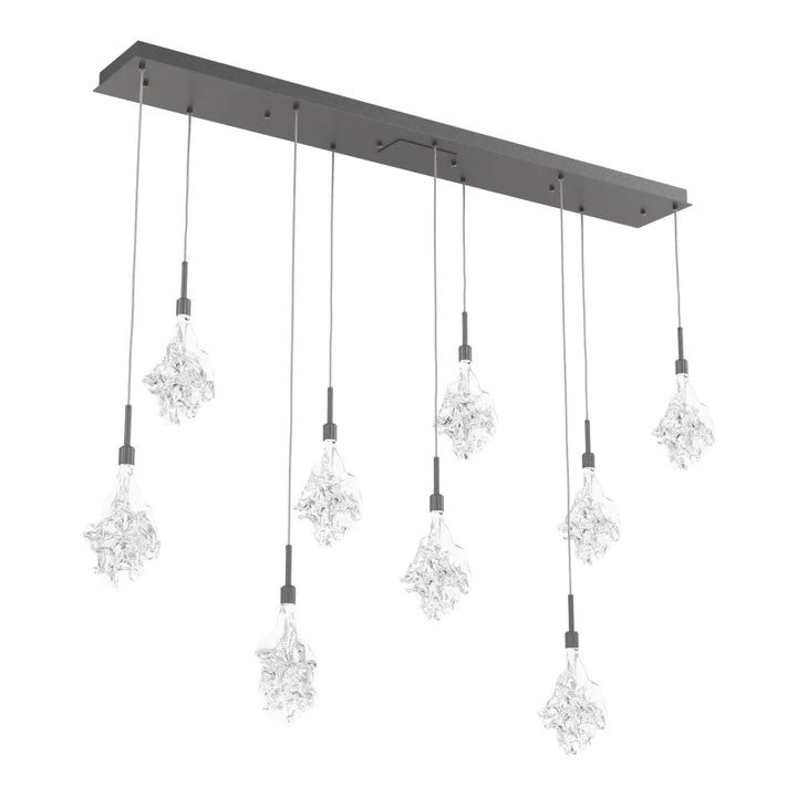 Blossom Linear Pendant Chandelier by Hammerton Studio in Graphite with Clear Blossom glass (9 Lights)