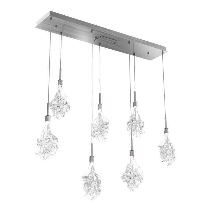 Blossom Linear Pendant Chandelier by Hammerton Studio in Gunmetal with Clear Blossom glass (7 Lights)