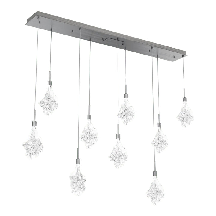 Blossom Linear Pendant Chandelier by Hammerton Studio in Gunmetal with Clear Blossom glass (9 Lights)