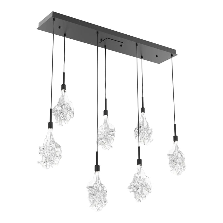 Blossom Linear Pendant Chandelier by Hammerton Studio in Matte Black with Clear Blossom glass (7 Lights)