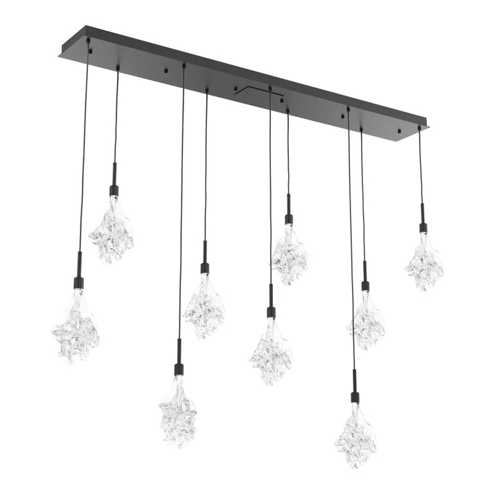 Blossom Linear Pendant Chandelier by Hammerton Studio in Matte Black with Clear Blossom glass (9 Lights)