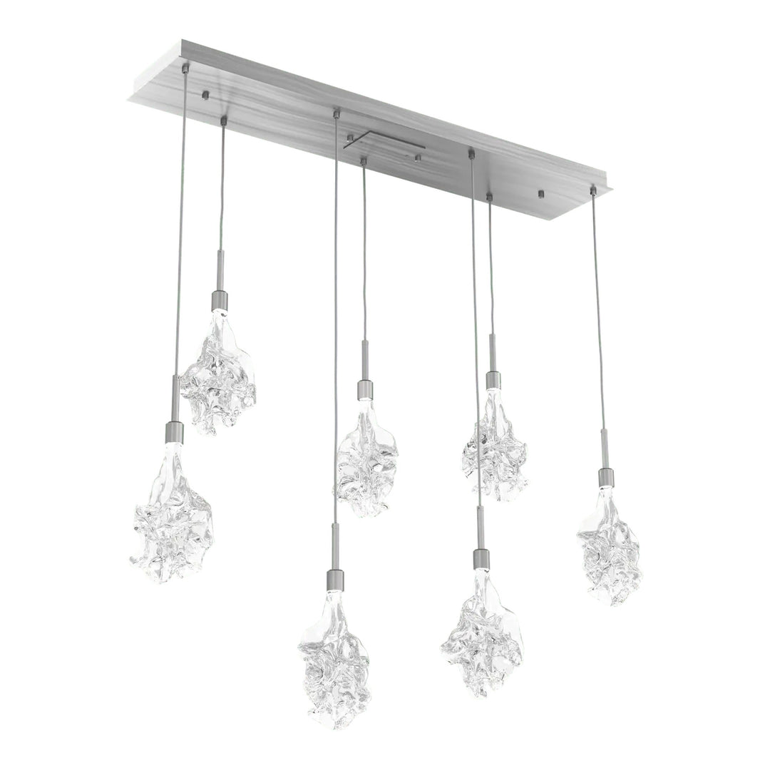 Blossom Linear Pendant Chandelier by Hammerton Studio in Satin Nickel with Clear Blossom glass (7 Lights)