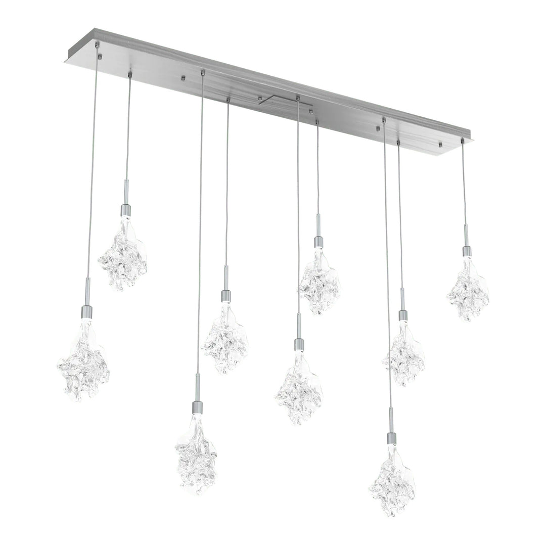 Blossom Linear Pendant Chandelier by Hammerton Studio in Satin Nickel with Clear Blossom glass (9 Lights)
