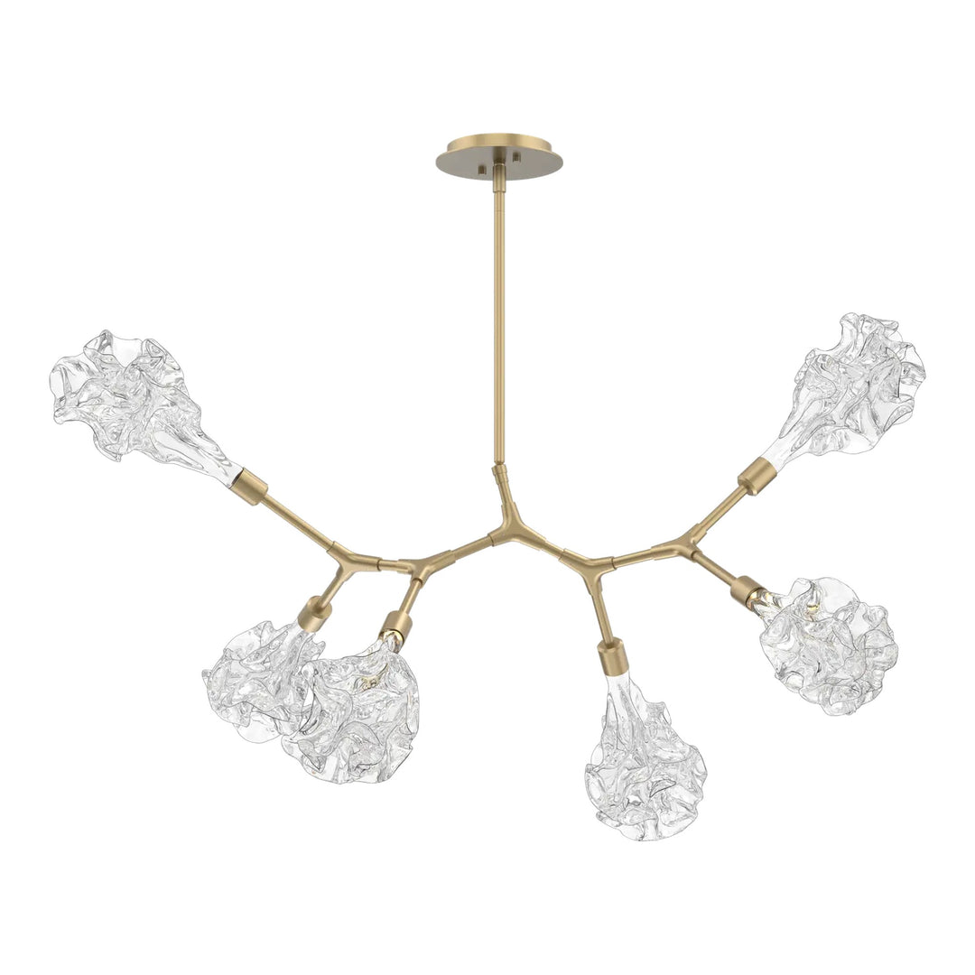 Blossom Modern Branch Chandelier by Hammerton Studio in Gilded Brass with Clear Blossom glass (6 Lights)