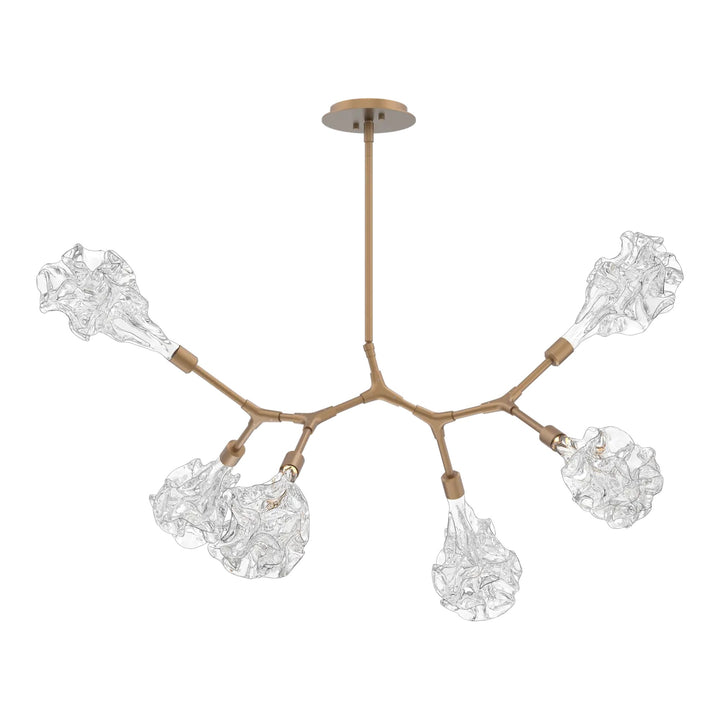 Blossom Modern Branch Chandelier by Hammerton Studio in Novel Brass with Clear Blossom glass (6 Lights)