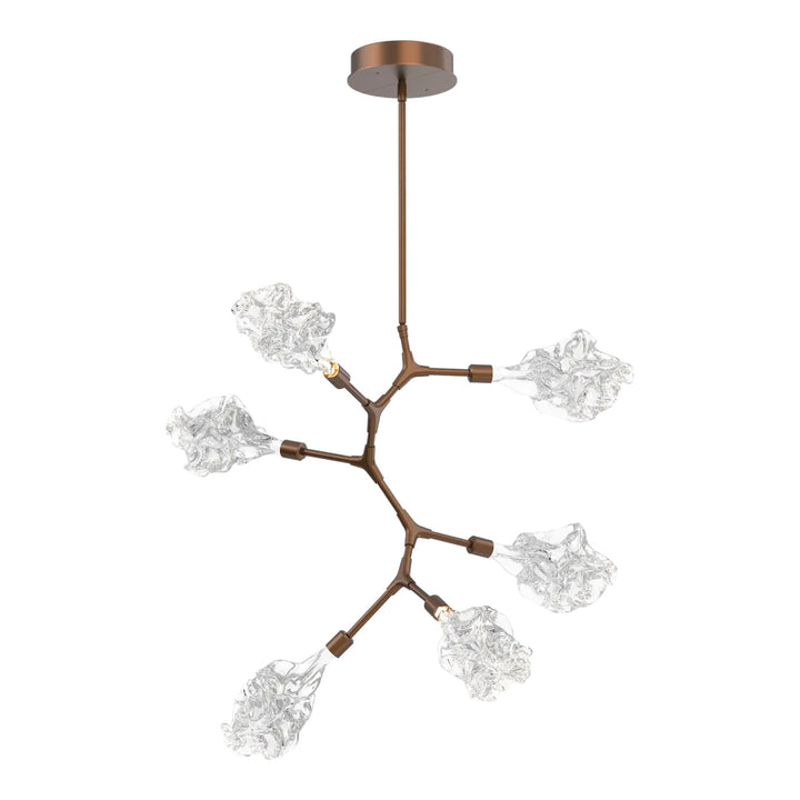 Blossom Modern Vine Chandelier by Hammerton Studio in Burnished Bronze with Clear Blossom glass (6 Lights)