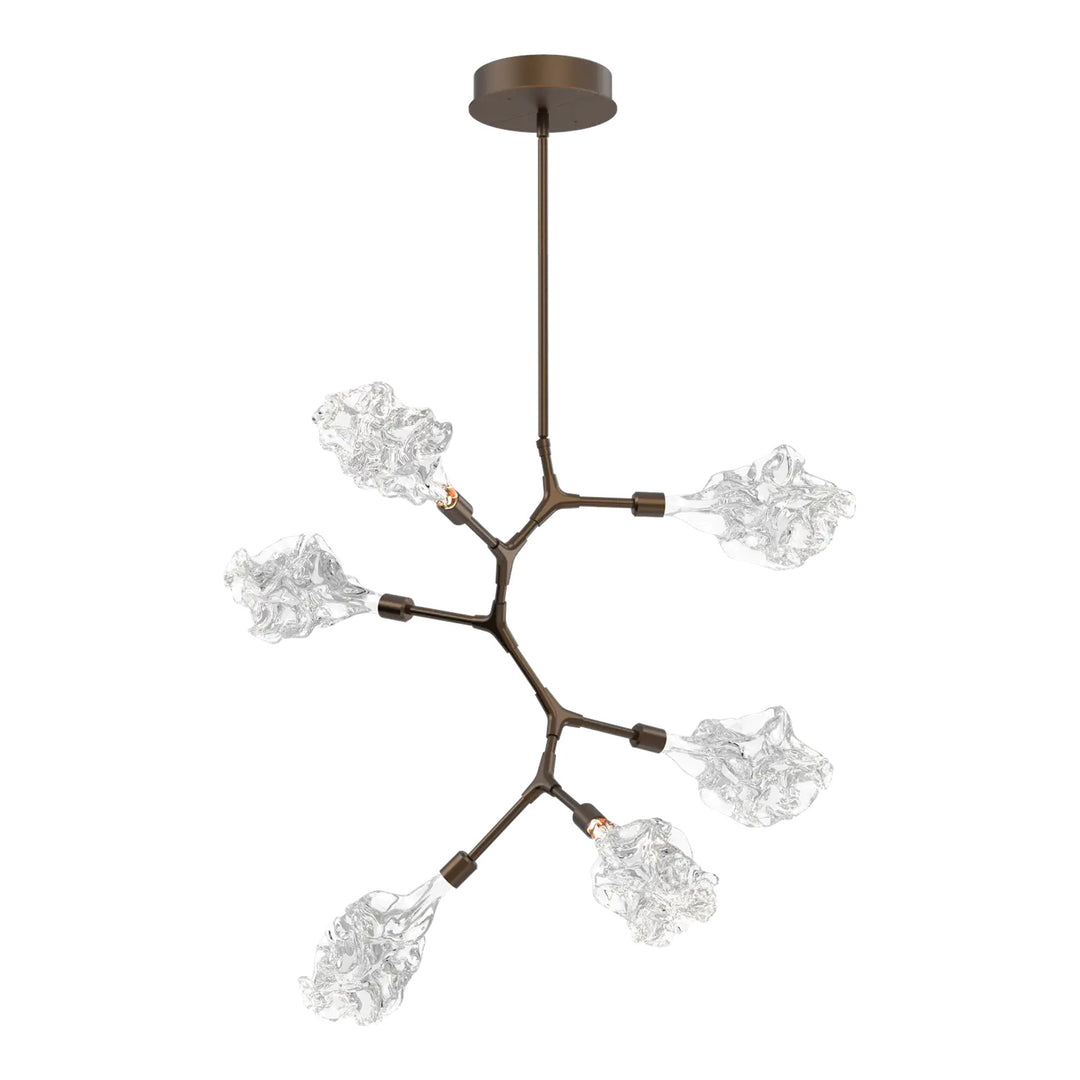 Blossom Modern Vine Chandelier by Hammerton Studio in Flat Bronze with Clear Blossom glass (6 Lights)