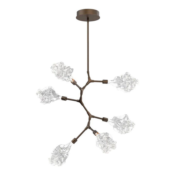 Blossom Modern Vine Chandelier by Hammerton Studio in Flat Bronze with Clear Blossom glass (6 Lights)