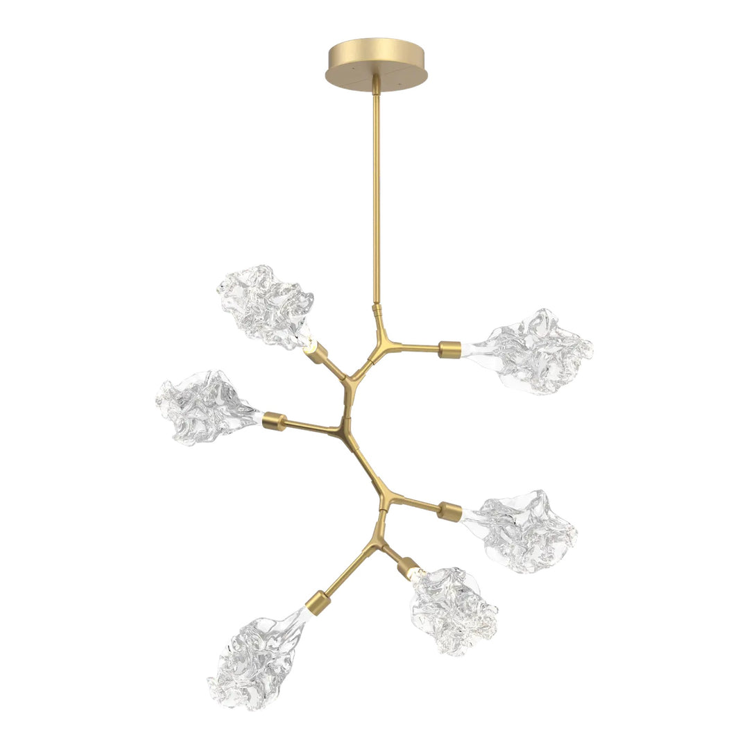 Blossom Modern Vine Chandelier by Hammerton Studio in Gilded Brass with Clear Blossom glass (6 Lights)