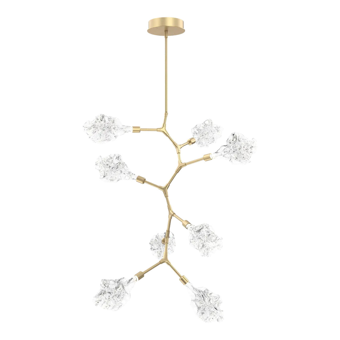 Blossom Modern Vine Chandelier by Hammerton Studio in Gilded Brass with Clear Blossom glass (8 Lights)