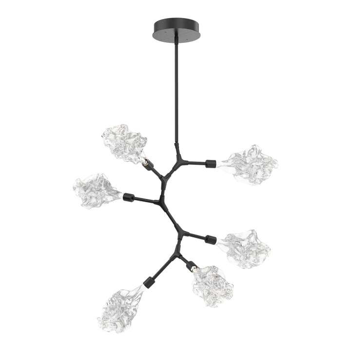 Blossom Modern Vine Chandelier by Hammerton Studio in Matte Black with Clear Blossom glass (6 Lights)